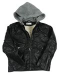 Černá koženková přechodová bunda s kapucí H&M