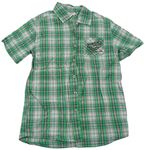 Zeleno-bílo-černá kostkovaná košile s nápisem 