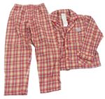 Červeno-béžovo-světlemodré kostkované pyžamo s výšivkou Tutto Piccolo