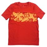 Červené UV tričko s kytičkami a surfy GAP
