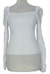 Dámský bílý crop svetr s krajkovými rukávy Primark 