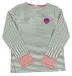 Světlešedo-šalvějovo-růžové pruhované melírované triko se srdíčkem WHITE STUFF