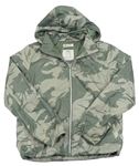 Světlekhaki-khaki army šusťáková jarní bunda s listy a odepínací kapucí H&M