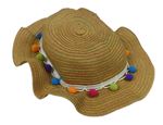 Béžový slaměný klobouk s pruhy a bambulemi Kiki&Koko
