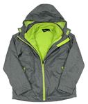 3v1 šedá šusťáková funkční celoroční bunda s kapucí + Zelená fleecová mikina Crivi 