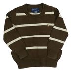 Tmavohnědo-smetanový pruhovaný svetr s logem Ralph Lauren