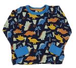 Tmavomodro-modré pyžamové triko s dinosaury a palmami a sopkami Mothercare