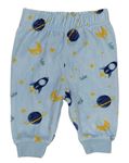 Světlemodré sametové pyžamové kalhoty s raketami a planetami Ergee