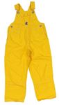 Žluté plátěné laclové kalhoty s kapsou a nášivkou 