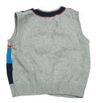 Tmavomodro-modro-oranžovo-šedá pruhovaná melírovaná propínací svetrová vesta zn. Mothercare