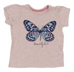 Světlerůžové melírované tričko s motýlkem Yd.