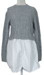 Dámská šedo-bílá svetrovo/plátěná tunika New Look