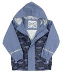 Tmavomodro-modrošedá nepromokavá bunda s lodičkami a kapucí lupilu