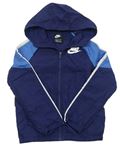 Tmavomodro-modrá šusťáková sportovní bunda s kapucí Nike