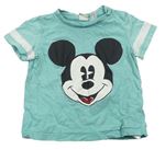 Mentolové melírované tričko s Mickey a pruhem H&M