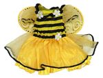 Kostým - Žluto-černé pruhované šaty s kytičkami a organzou - včelka amscan