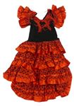 Kostým- černo-červené šaty s puntíky s třásněmi 