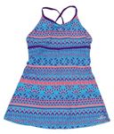 Modro-neonové vzorované plavkové šaty 