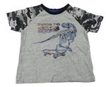 Šedé tričko s army vzorem a dinosaurem Matalan