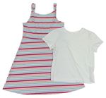 2set - Bílo-růžovo-modré pruhované šaty + bílé tričko Primark