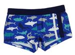 Safírovo-tmavomodré nohavičkové plavky se žraloky a pruhy Benetton