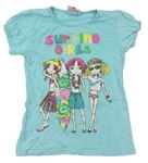 Světlemodré tričko s nápisem a dívkami Topolino
