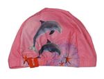 Růžová koupací čepice s delfíny 