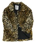 Hnědo-černý kožešinový podšitý kabát s leopardím vzorem Tu
