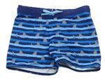 Tmavomodro-modré pruhované nohavičkové plavky se žraloky John Lewis