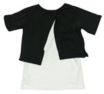 Černo-bílé crop tričko s 3D nápisem a všitým topem zn. Primark