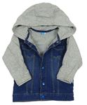 Modro-šedá riflovo/tepláková bunda s kapucí  