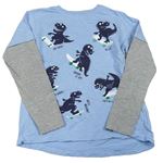 Světlemodro-šedé triko s dinosaury M&Co.