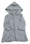 Šedý melírovaný propínací dlouhý svetr s kapucí H&M