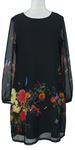 Dámské černé šifonové šaty s květy Yumi
