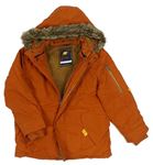 Oranžová šusťáková zimní bunda s kapucí s kožíškem Matalan